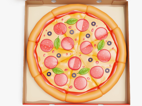 Pepperoni Pizza in Box Stylized Model 3D