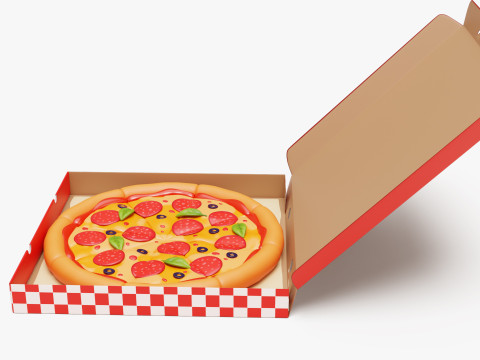 Pepperoni Pizza in Box Stylized Model 3D