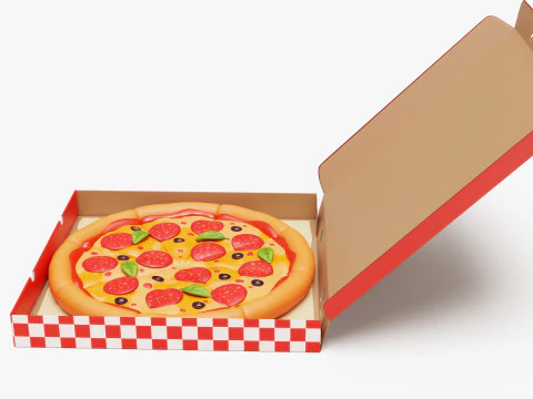 Pepperoni Pizza in Box Stylized 3D Model