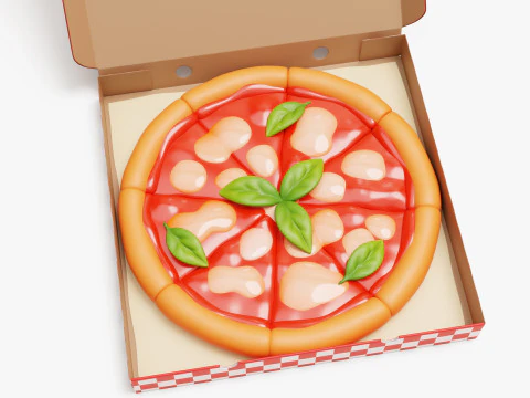 Margherita Pizza in Box Stylized 3D Model