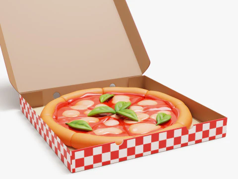 Margherita Pizza in Box Stylized 3D Model