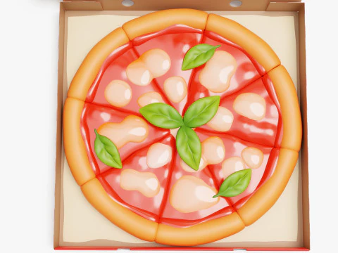 Margherita Pizza in Box Stylized 3D Model