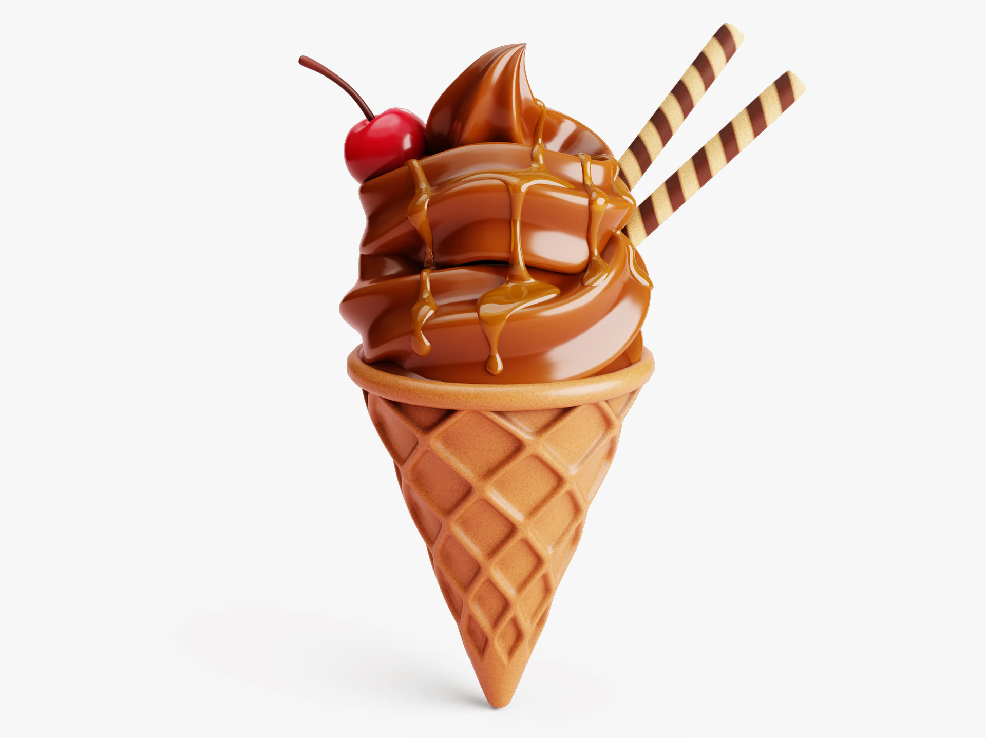 Chocolate Ice Cream Cone 3D Model .c4d .max .obj .3ds .fbx .stl .blend 