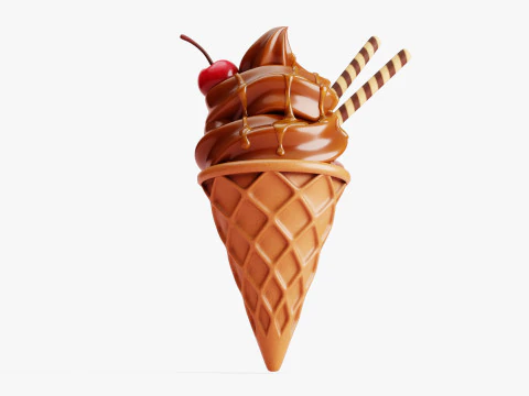 Chocolate Ice Cream Cone 3D Model