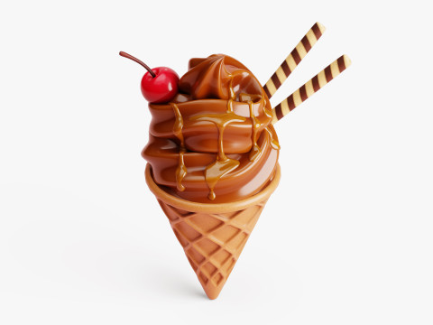 Chocolate Ice Cream Cone 3D Model