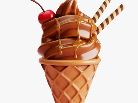 Chocolate Ice Cream Cone 3D Model
