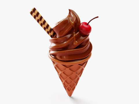 Chocolate Ice Cream Cone 3D Model