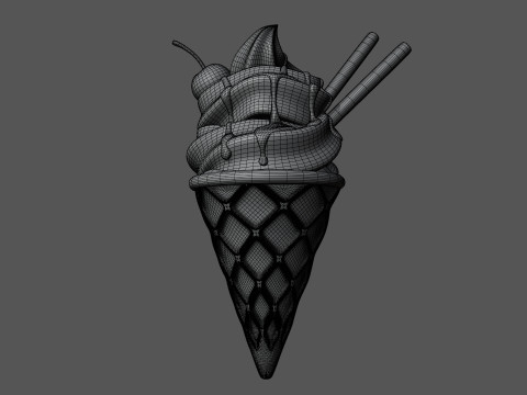 Chocolate Ice Cream Cone 3D Model