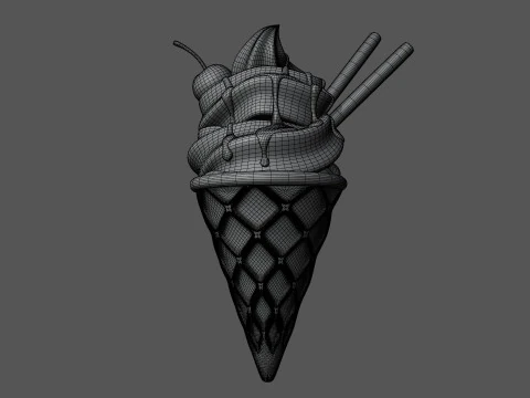 Chocolate Ice Cream Cone 3D Model