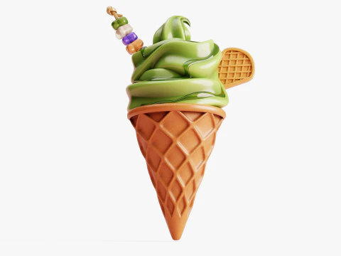 Matcha Ice Cream Cone 3D Model
