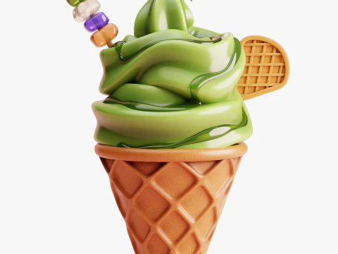 Matcha Ice Cream Cone 3D Model