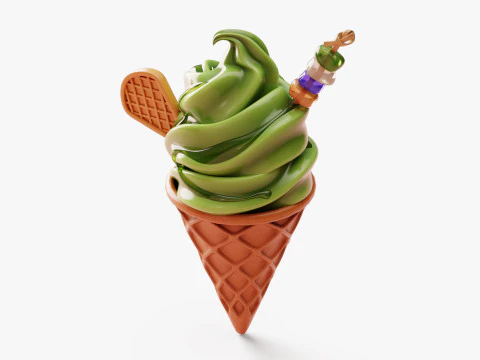 Matcha Ice Cream Cone 3D Model