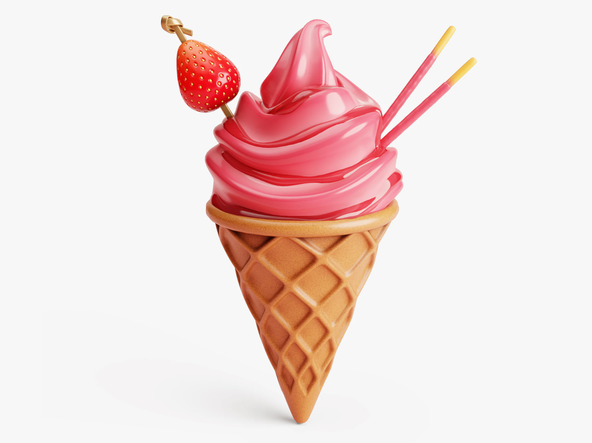 Strawberry Ice Cream Cone 3D Model .c4d .max .obj .3ds .fbx .stl .blend