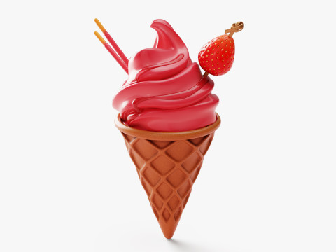 Strawberry Ice Cream Cone Model 3D