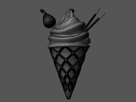 Strawberry Ice Cream Cone Model 3D