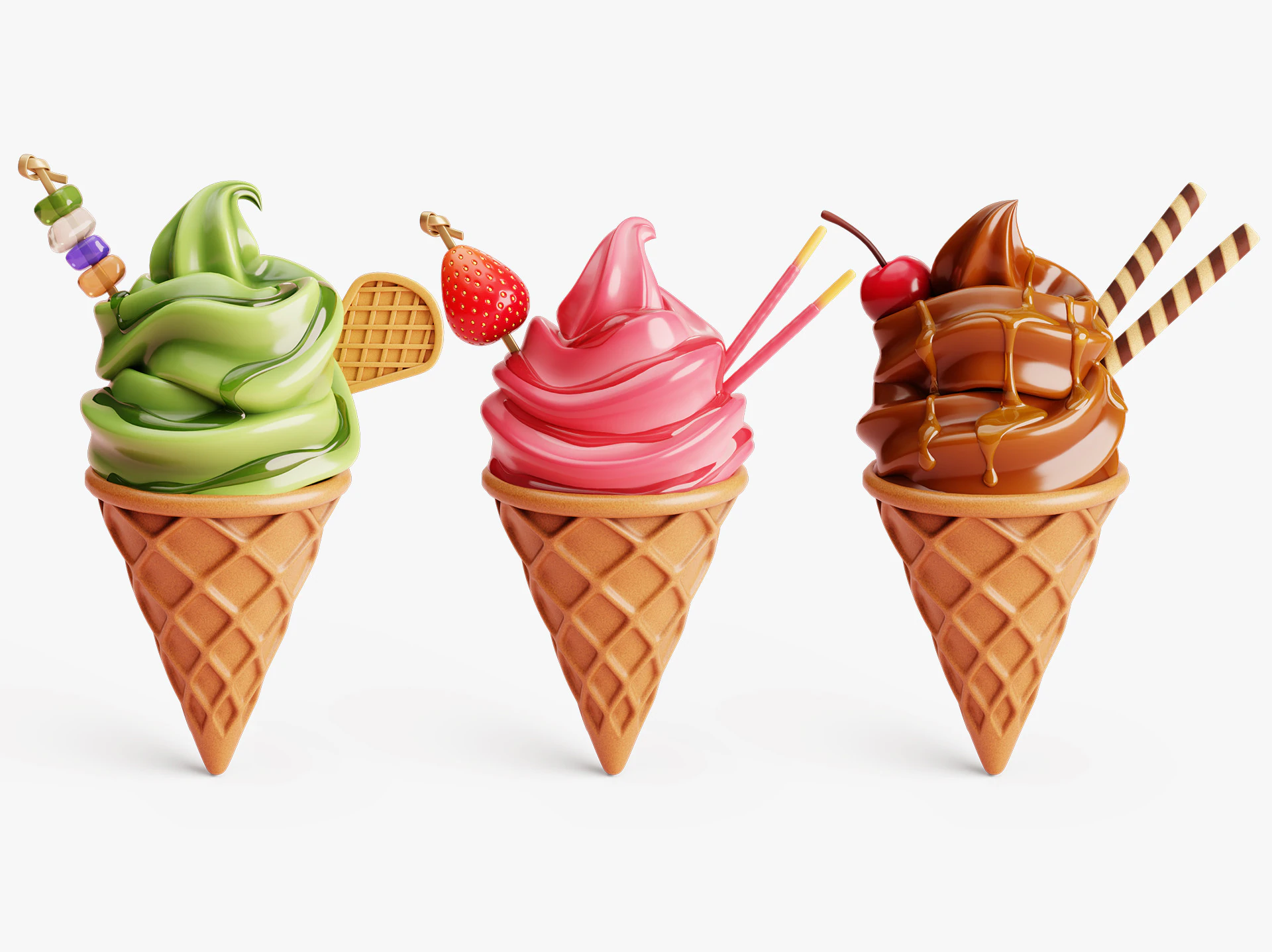 Ice Cream Cone Collection 3D Model .c4d .max .obj .3ds .fbx .stl .blend 