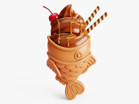 Chocolate Taiyaki Ice Cream Stylized 3D Model