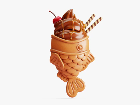 Chocolate Taiyaki Ice Cream Stylized 3D Model
