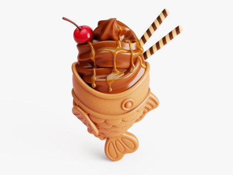Chocolate Taiyaki Ice Cream Stylized Model 3D