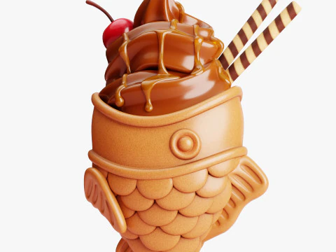 Chocolate Taiyaki Ice Cream Stylized 3D Model