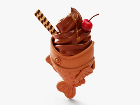 Chocolate Taiyaki Ice Cream Stylized 3D Model