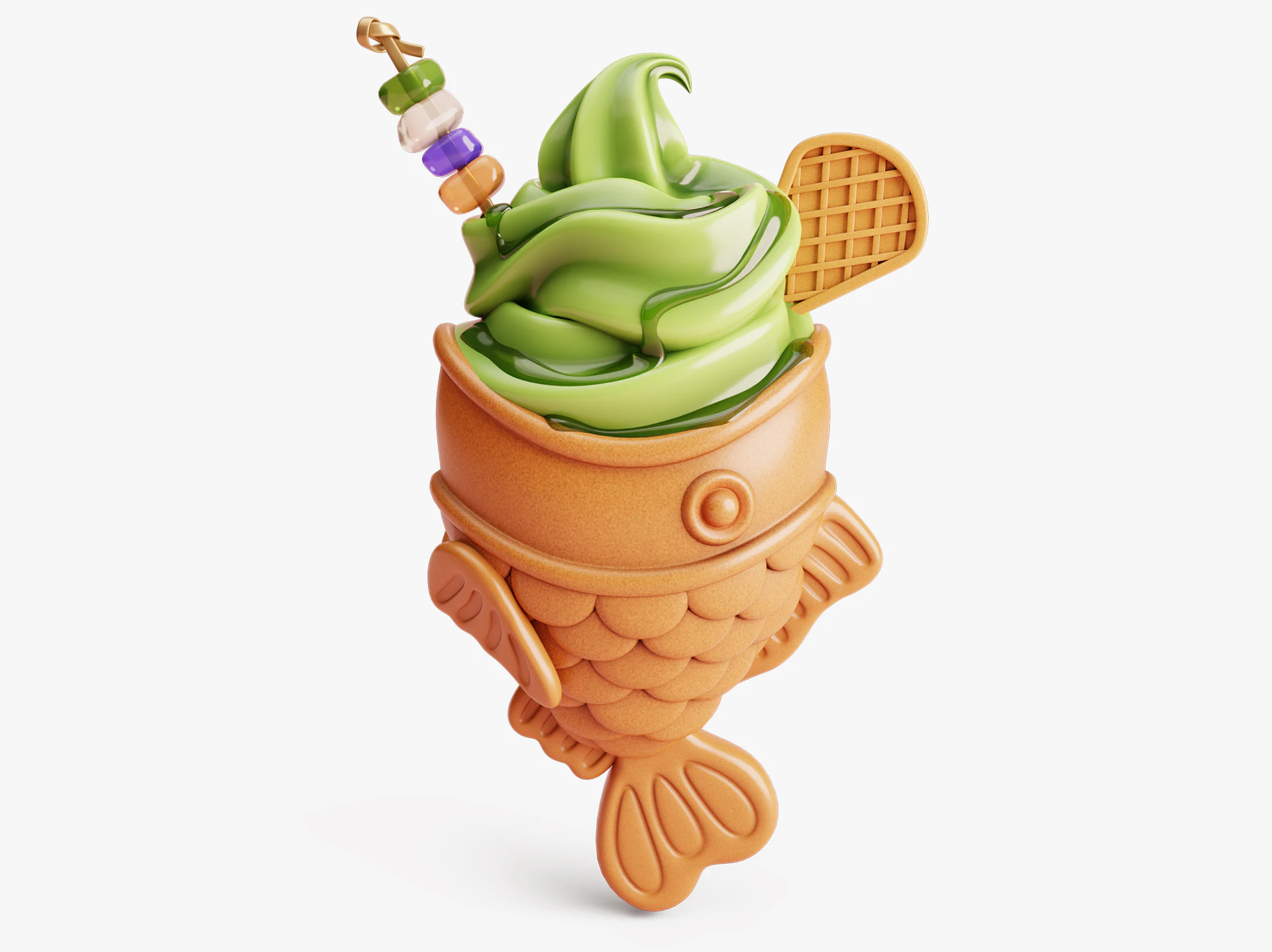 Matcha Taiyaki Ice Cream Stylized 3D Model .c4d .max .obj .3ds .fbx .stl .blend