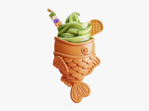 Matcha Taiyaki Ice Cream Stylized 3D Model