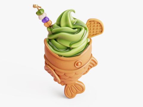 Matcha Taiyaki Ice Cream Stylized 3D-Modell
