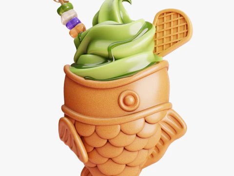 Matcha Taiyaki Ice Cream Stylized 3D Model