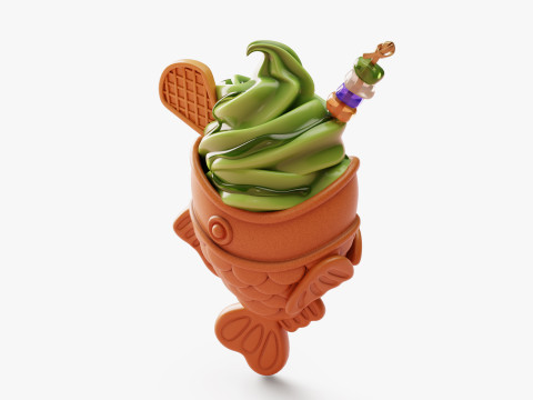 Matcha Taiyaki Ice Cream Stylized 3D-Modell