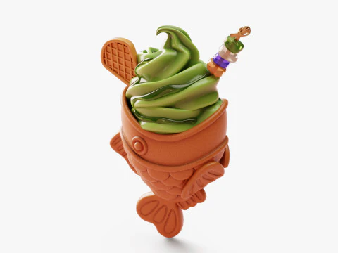 Matcha Taiyaki Ice Cream Stylized 3D Model