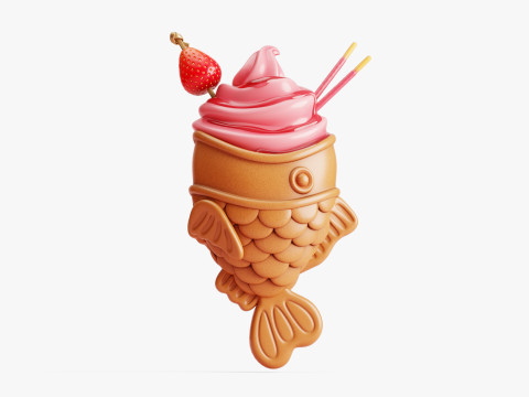Strawberry Taiyaki Ice Cream Stylized Modelo 3D