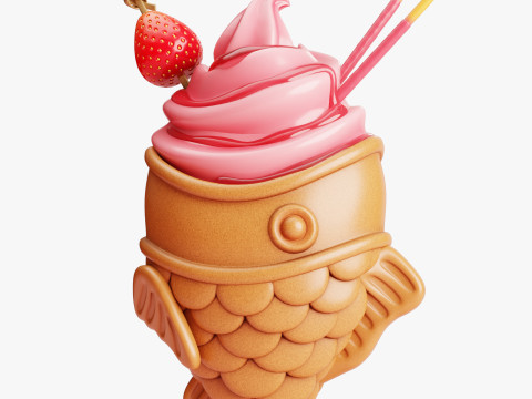 Strawberry Taiyaki Ice Cream Stylized Modelo 3D