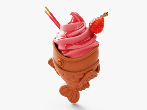 Strawberry Taiyaki Ice Cream Stylized Modelo 3D