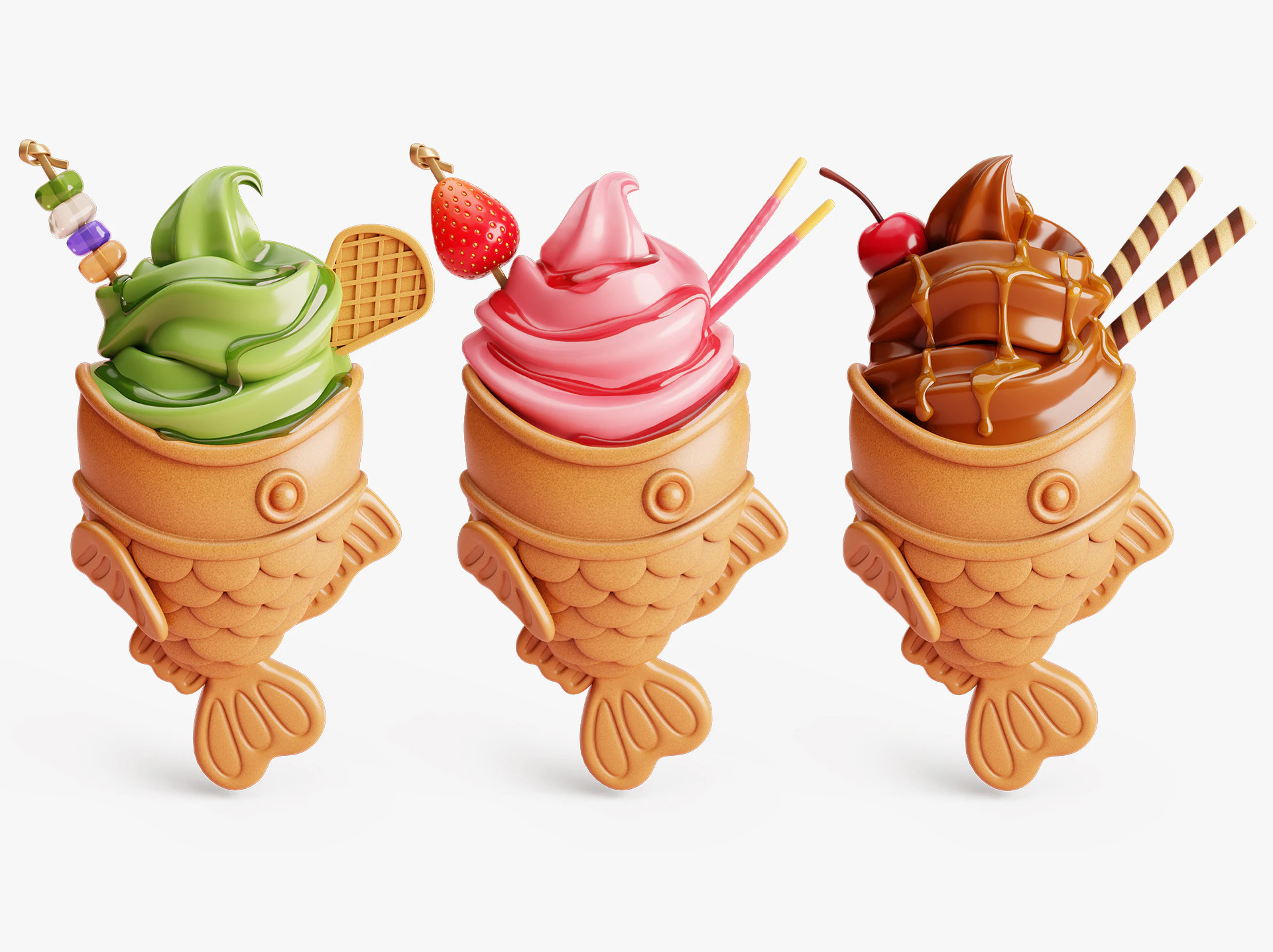 Taiyaki Fish Ice Creams Collection 3D Model .c4d .max .obj .3ds .fbx .stl .blend 