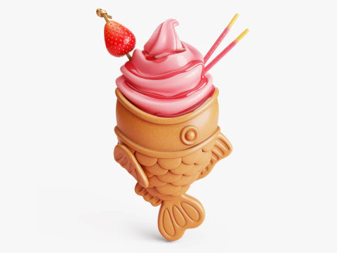 Taiyaki Fish Ice Creams Collection 3D Model
