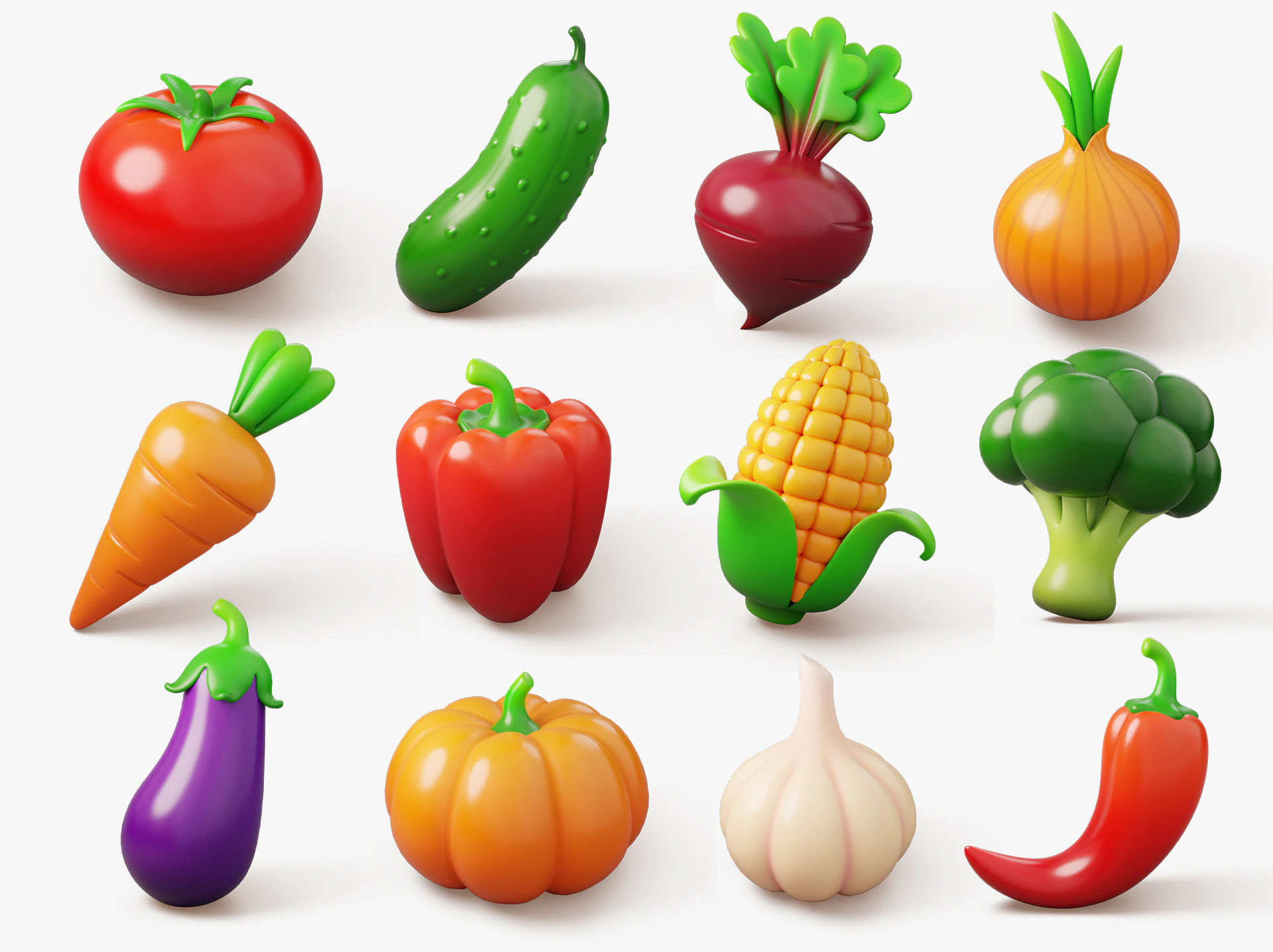 Stylized Vegetable Pack 3D Model .c4d .max .obj .3ds .fbx .stl .blend 