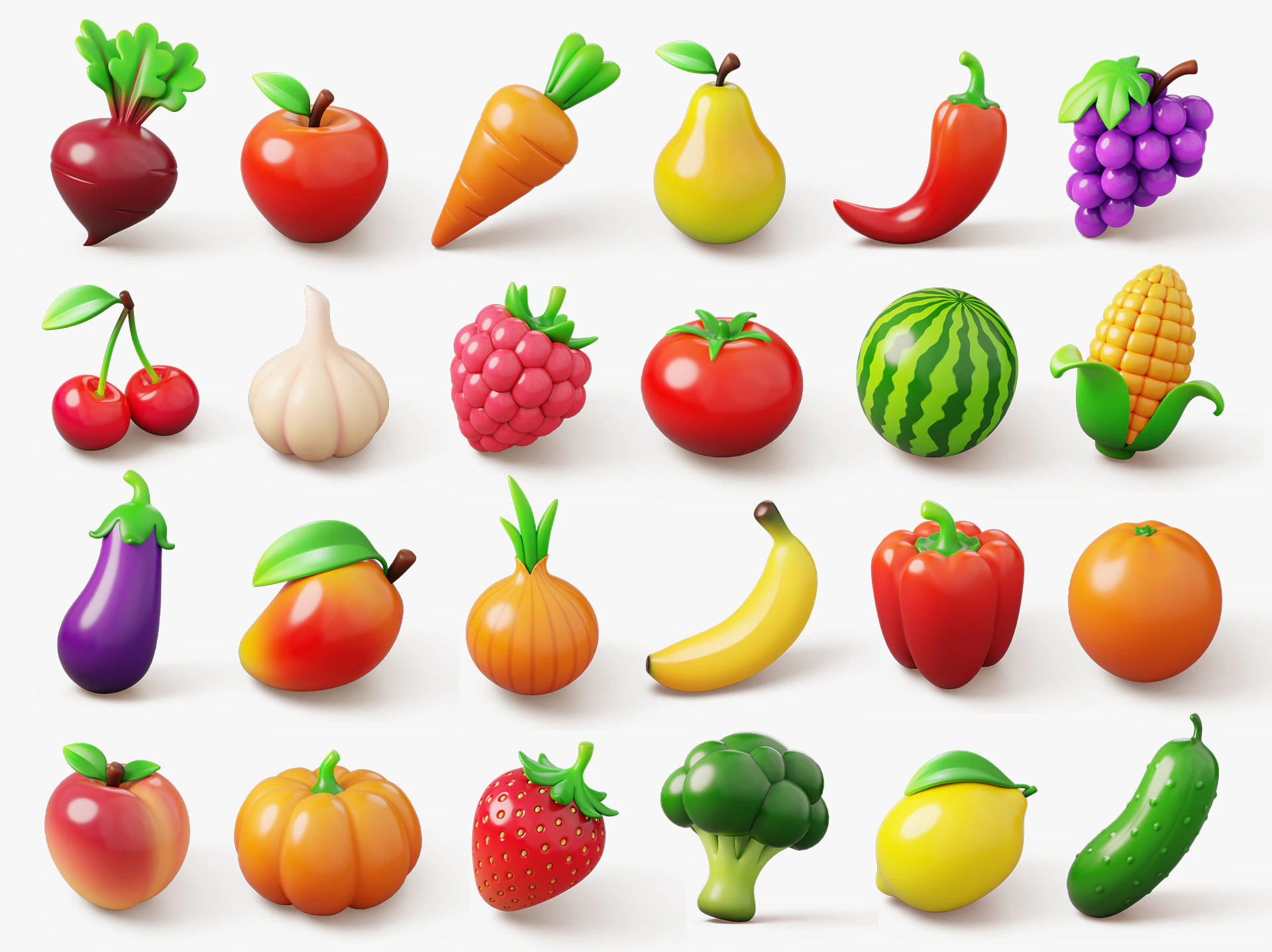 Stylized Fruits and Vegetables Pack 3D Model .c4d .max .obj .3ds .fbx .stl .blend 