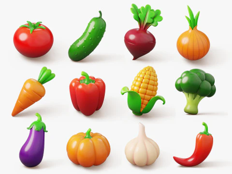 Stylized Fruits and Vegetables Pack 3D Model