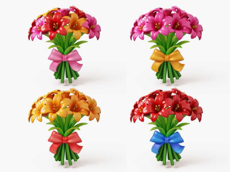 Stylized Lily Bouquet Pack 3D Модель .c4d .max .obj .3ds .fbx .stl .blend