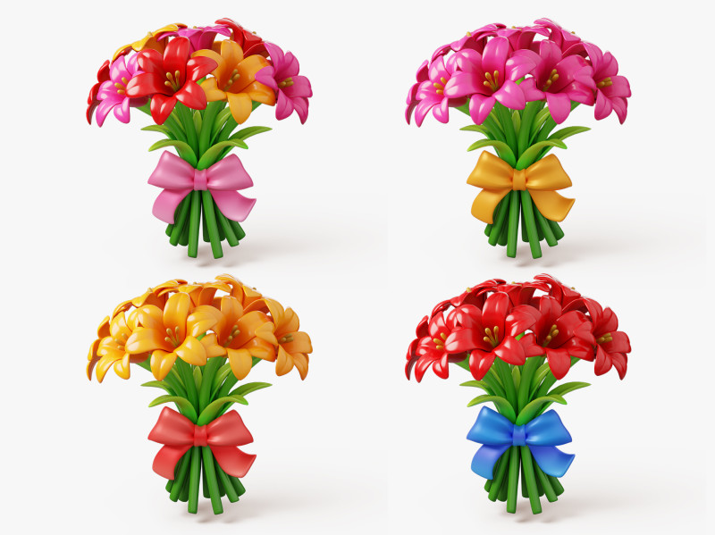 Stylized Lily Bouquet Pack 3D Model .c4d .max .obj .3ds .fbx .stl .blend