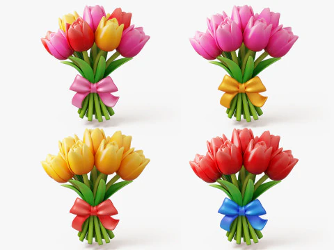 Gestileerde Tulp Boeket Pack 3D Model