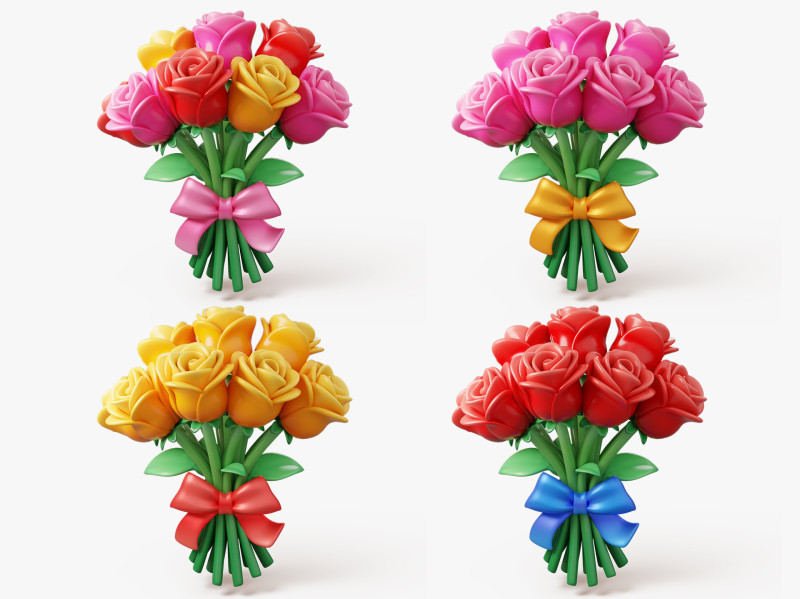 Stylized Rose Bouquet Pack 3D 모델 .c4d .max .obj .3ds .fbx .stl .blend