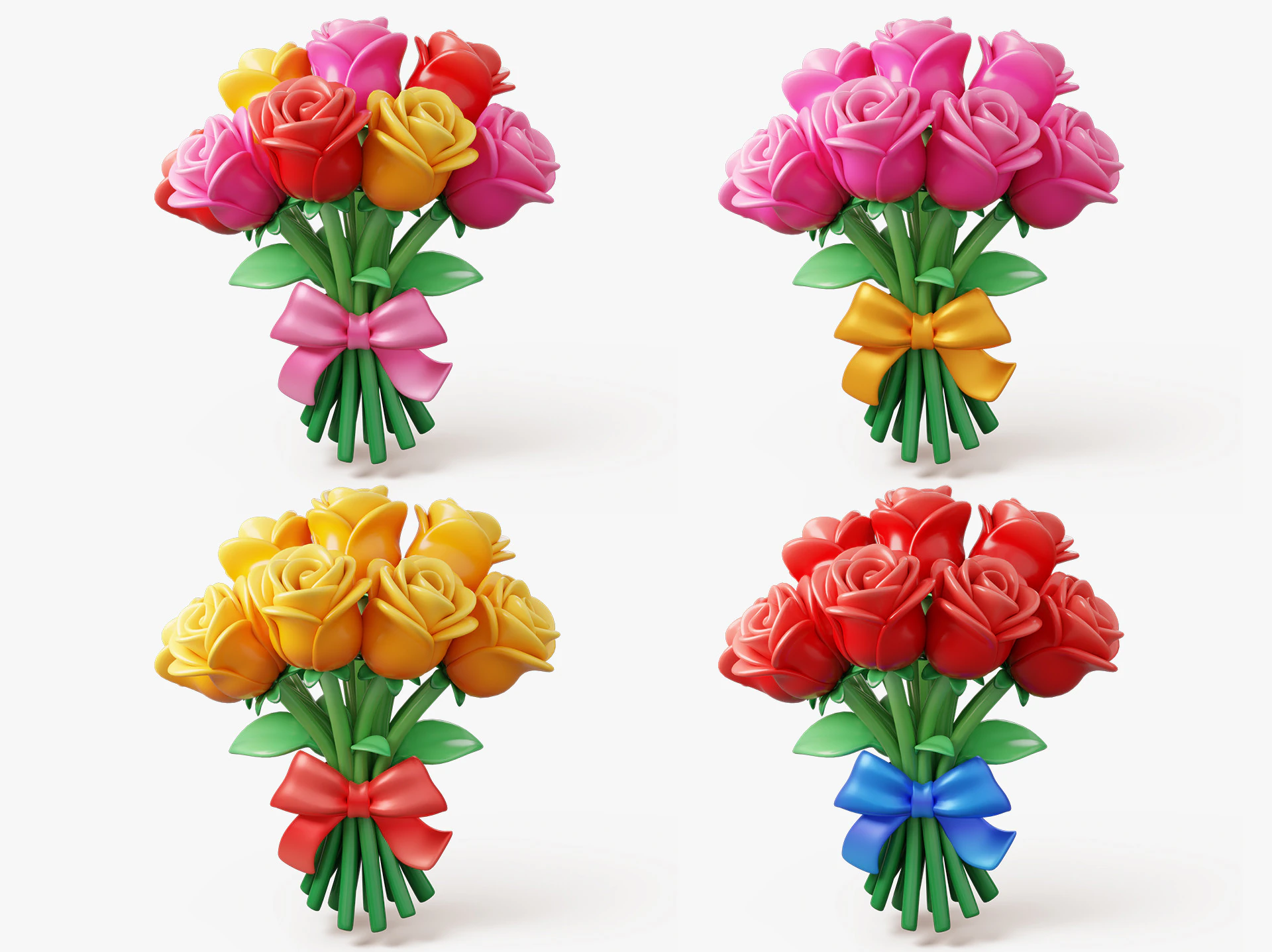 Stylized Rose Bouquet Pack 3D Model .c4d .max .obj .3ds .fbx .stl .blend