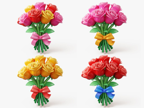Stylized Rose Bouquet Pack Modelo 3D
