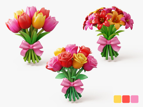 Stylized Flower Bouquet Pack Modelo 3D