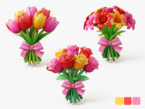 Stylized Flower Bouquet Pack 3D Model