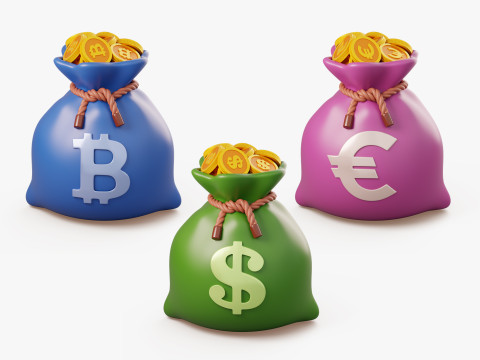 Stylized Money Bag 3D Model