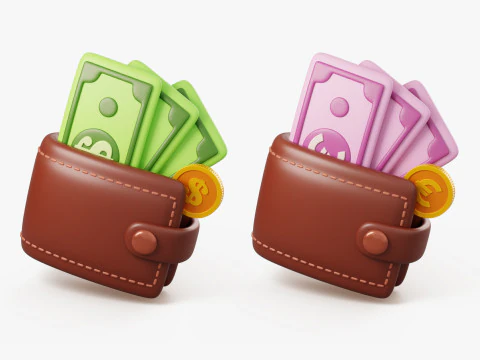 Stylized Wallet with Money 3D Model