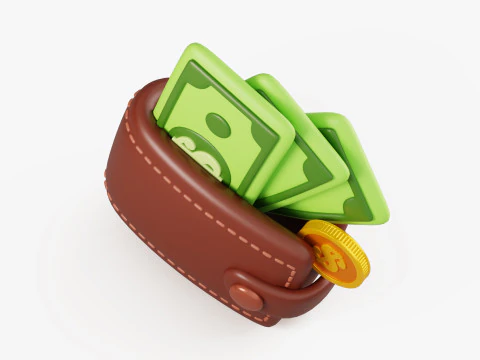 Stylized Wallet with Money 3D Model